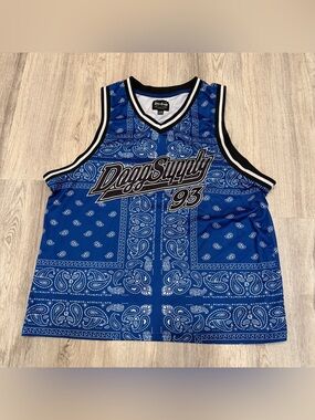 Dogg Supply by Snoop Dogg Blue Bandana Print Basketball Jersey Tank XL Y2K